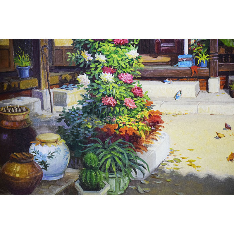 朝鲜油画 功勋艺术家 金哲《庭院》平壤美术社-【锦绣山】