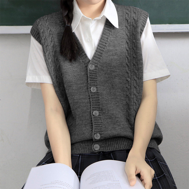 你有jk制服刺绣毛衣背心秋季针织开衫马甲动漫服装