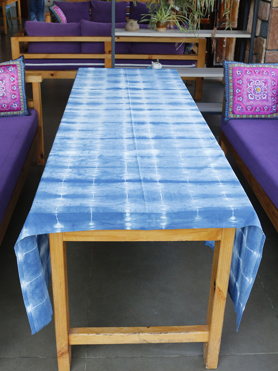 新款小清新大理蓝手工扎染茶几桌布长方形纯棉植物蓝染布台布