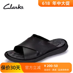 clarks其乐男鞋夏软底男士拖鞋真皮牛皮防滑防水户外一字拖沙滩鞋