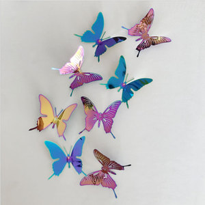 3d立体七彩色不锈钢金属蝴蝶墙贴客厅卧室橱窗墙壁背景自粘装饰画