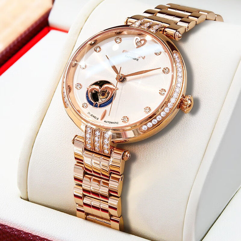 劳士顿手表女全自动机械表钢带女时尚情侣女士腕表生日礼物送女友