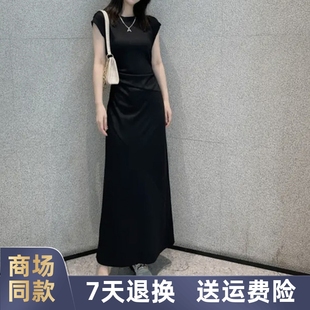 专柜正品欧阿玛施女装2024春夏新款气质风独特黑色连衣裙小黑裙女