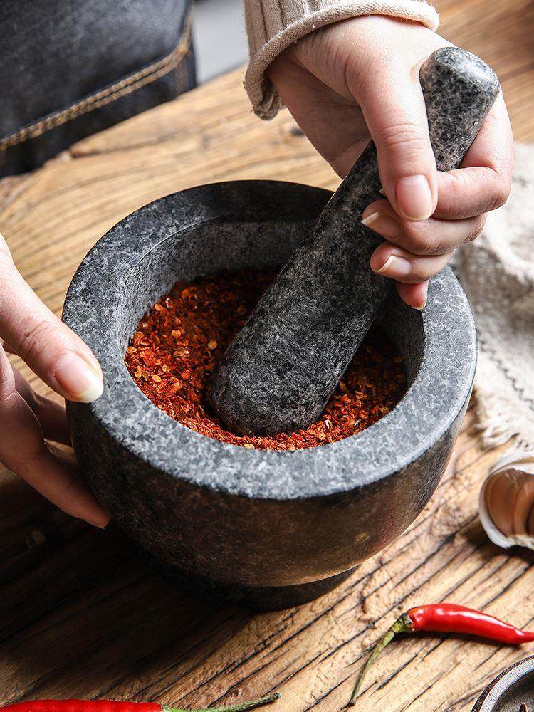 农村老石臼捣蒜器传统家用天然石老式石椿中药捣药罐蒜捣子研磨钵