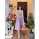 高级感紫色吊带连衣裙女夏季2024新款气质法式小个子长裙套装裙子