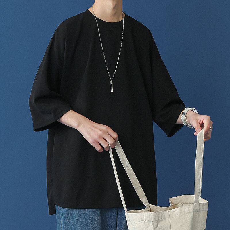 夏季落肩七分袖男生中袖潮流7 t恤