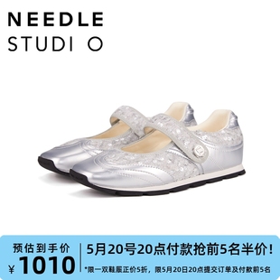 NEEDLE设计师品牌【WORKSHOP】魔术贴玛丽珍鞋平底芭蕾舞鞋繁星银