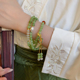 多层叠戴绿色玉石串珠手链女2024年新款复古新中式手串汉服配饰女