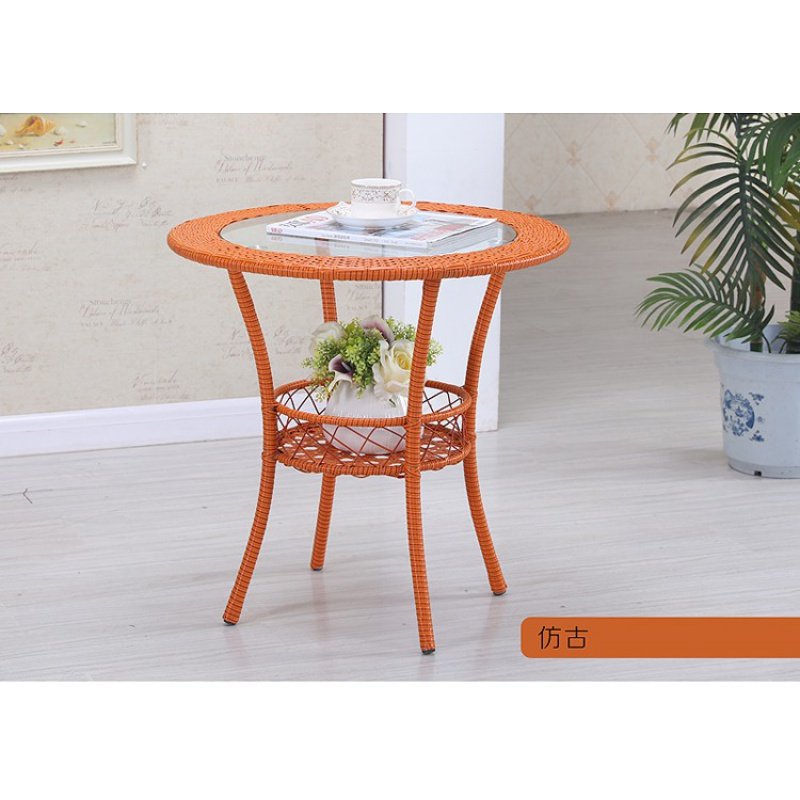 高端简约b阳台休茶几钢化玻璃小圆桌藤编玻璃形几圆茶小闲迷你奢