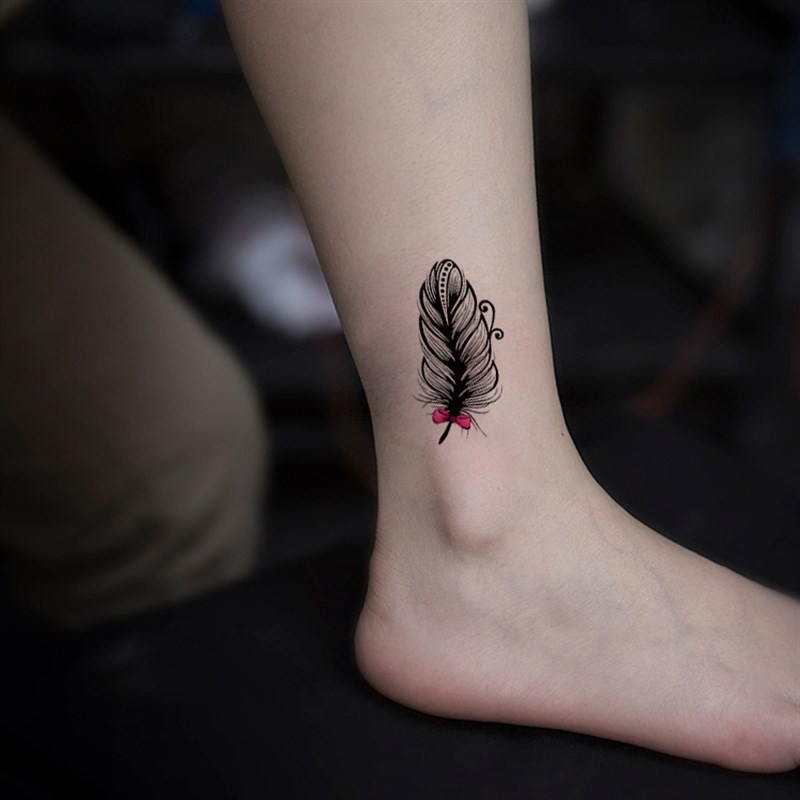 纹身贴防水女持久ins风黑色羽c毛锁骨文艺简约小清新脚踝英文