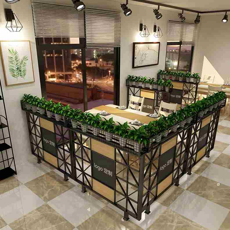 铁艺钢化玻璃隔断装饰创意饭店隔断墙半截餐馆绿植屏风花架矮隔断