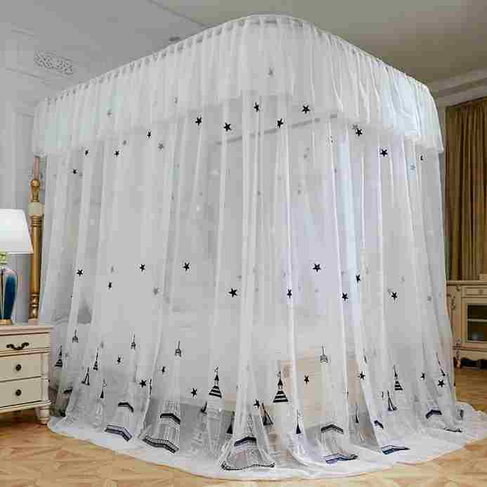 高档u型轨道蚊帐18m刺绣加密加厚导轨家用白色15m床男孩儿童房12