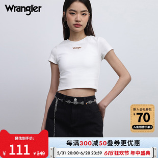 Wrangler威格24夏季新款白色修身显瘦美式短款上衣女字母短袖Tee