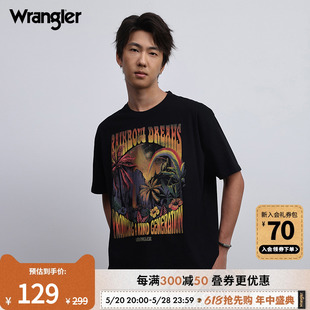 Wrangler威格24夏季新款黑色男美式复古创意印花圆领棉质短袖T恤