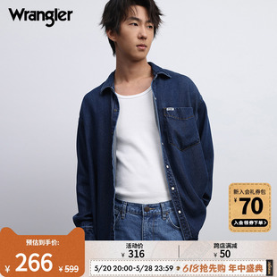 Wrangler威格24春夏新款男士Oversize复古水洗做旧牛仔衬衫外套