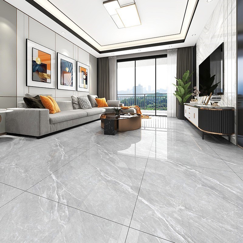 广东客厅地砖900x900通体大理石瓷砖亮光灰色现代简约餐厅地板砖