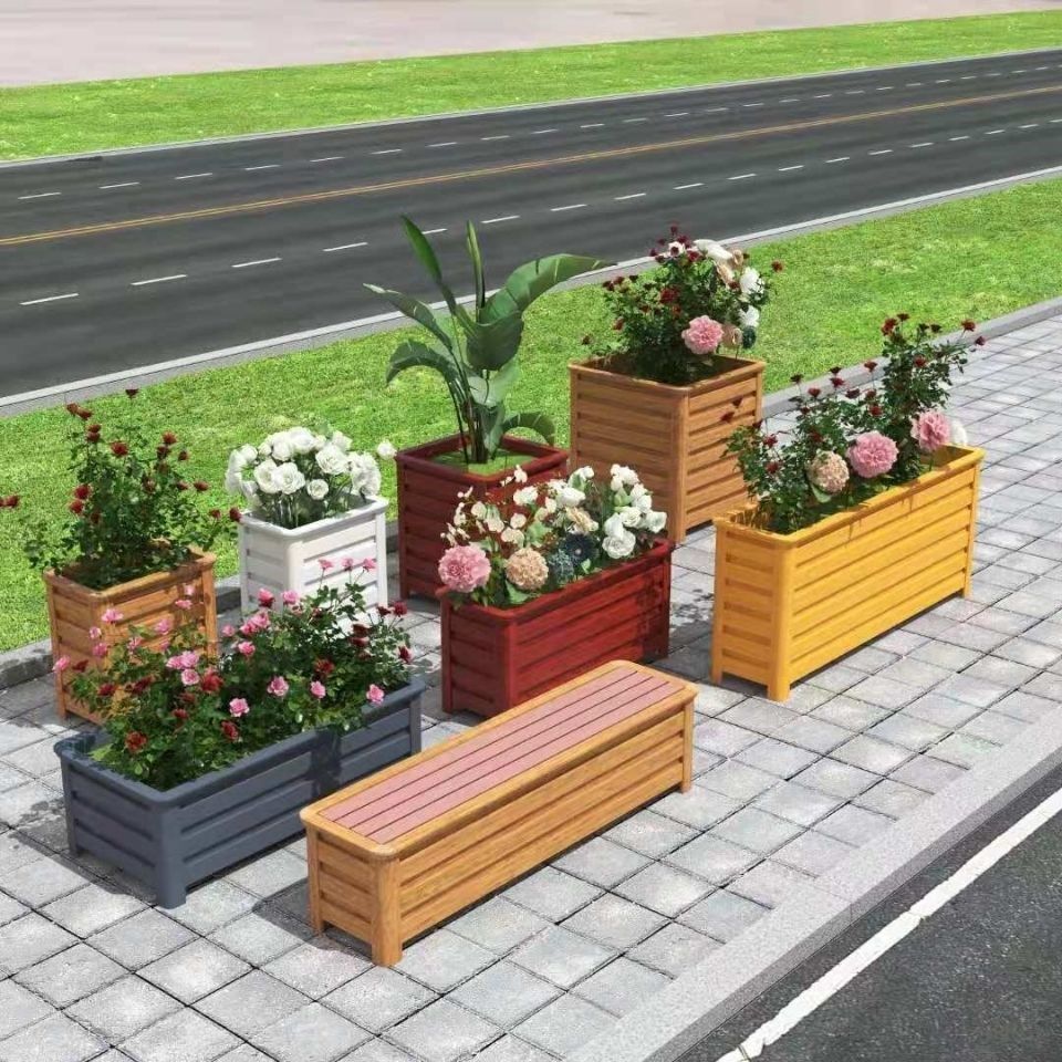 铝合金花箱户外定做铁艺防腐木花箱槽长方形大花盆阳台室外种植箱