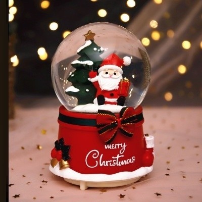 水晶球圣诞水晶球盒发光雪花八音夜卧室盒带音乐雪花灯旋转花飘雪