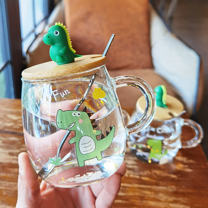 Glass Breakfast Cup Microwave Oven capacity thickening Heat household children dinosaur Water cup With cover Wide mouthin the Tableware , Cup/Cups/Kettle , Glass category - from Buy2taobao.com to provide professional Taobao agent buy service