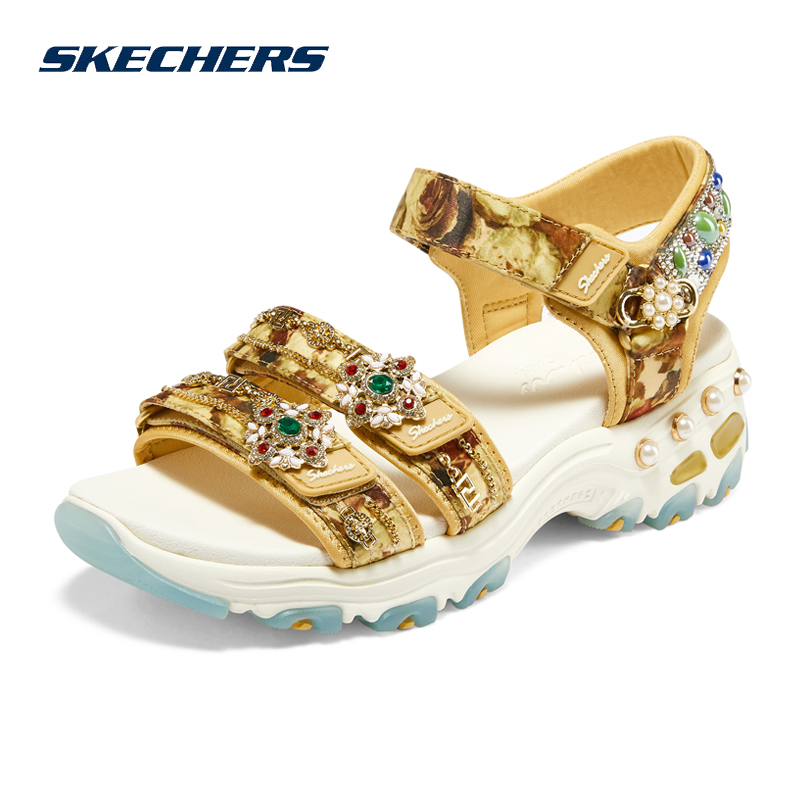 Skechers斯凯奇女士时尚钻石凉鞋夏季新款魔术贴沙滩休闲鞋149743