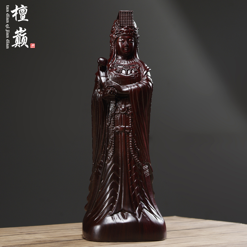 黑檀木雕妈祖神像摆件实木质天上圣母海神娘娘家居玄关装饰工艺品