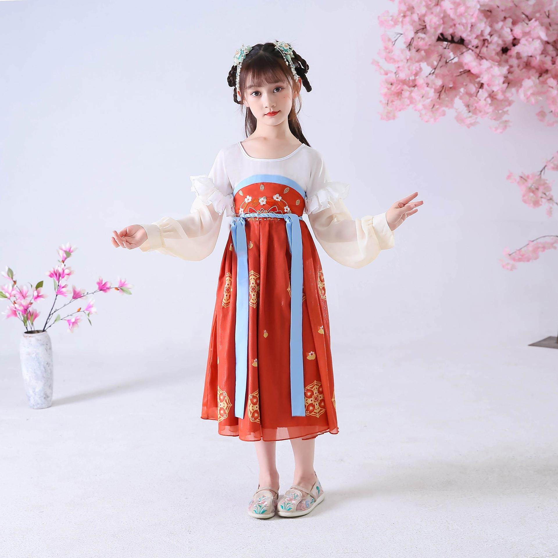 汉服女童儿童连衣裙小女孩古装中国风唐装春秋夏季襦裙女小铃铛