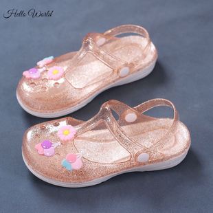 女童洞洞鞋夏季凉鞋软底透明女孩塑料果冻鞋儿童鞋子沙滩拖鞋包头
