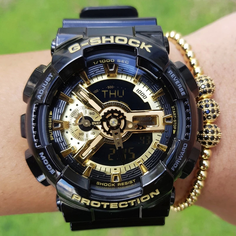 代购casio卡西欧g-shock黑武士防水双显运动黑金手表ga-110gb-1a