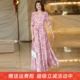 春夏秋V领印花连衣裙2025年收腰显瘦长裙妈妈款短款小个子沙滩裙