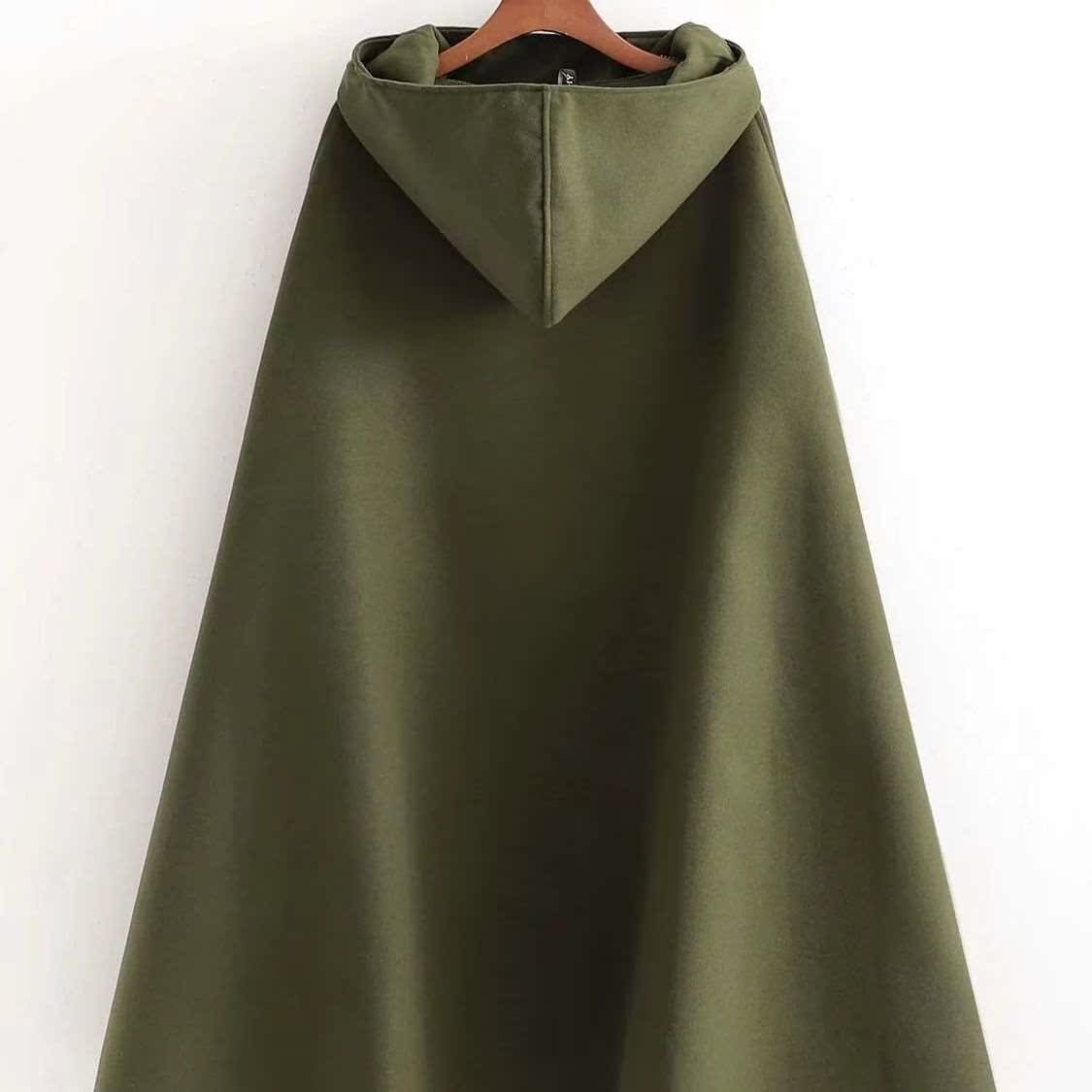 战术斗篷山本暗黑秋冬中长款连帽披肩呢子大衣军绿色披风男