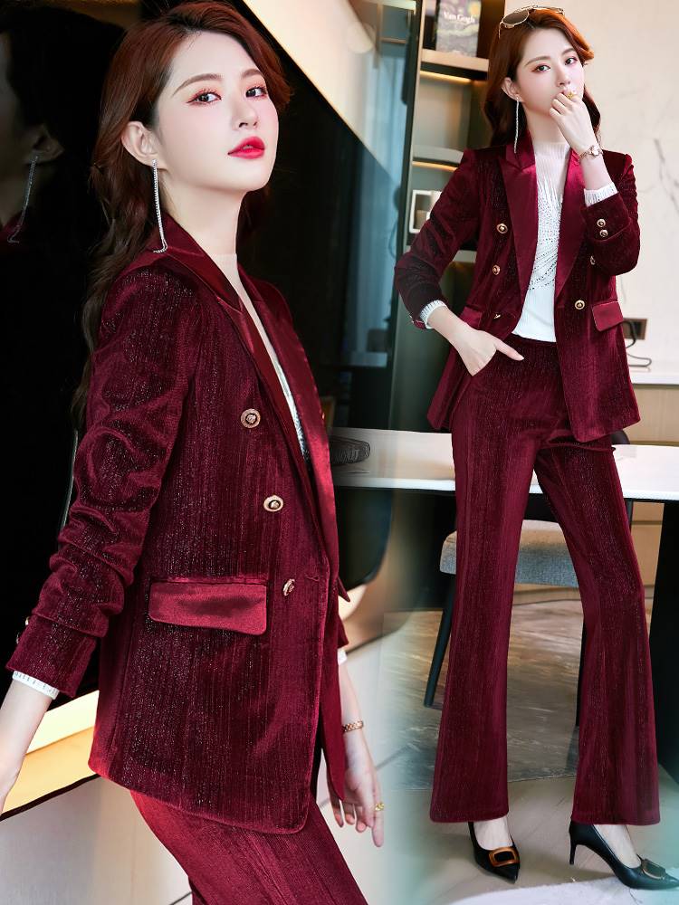 金丝绒套装女高端女人味春秋韩版炸街休闲小西装外套上衣职业西服