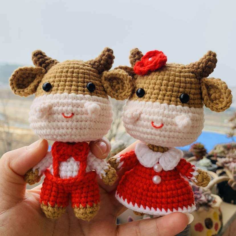 高档牛年diy手工制作钩针编织毛线玩偶新年情侣牛挂件新年礼物成