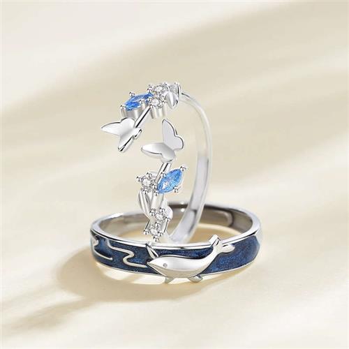 Whale Butterfly Couple Ring Womens Silver Niche Design