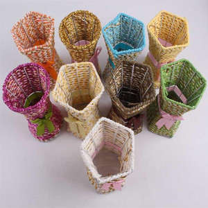 纸编铁丝花瓶 笔筒 手工工艺花瓶 桌面摆件 储物收纳花瓶 插花瓶