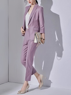高端紫色西装套装女2024新款春夏季职业正装小个子西服时尚两件套