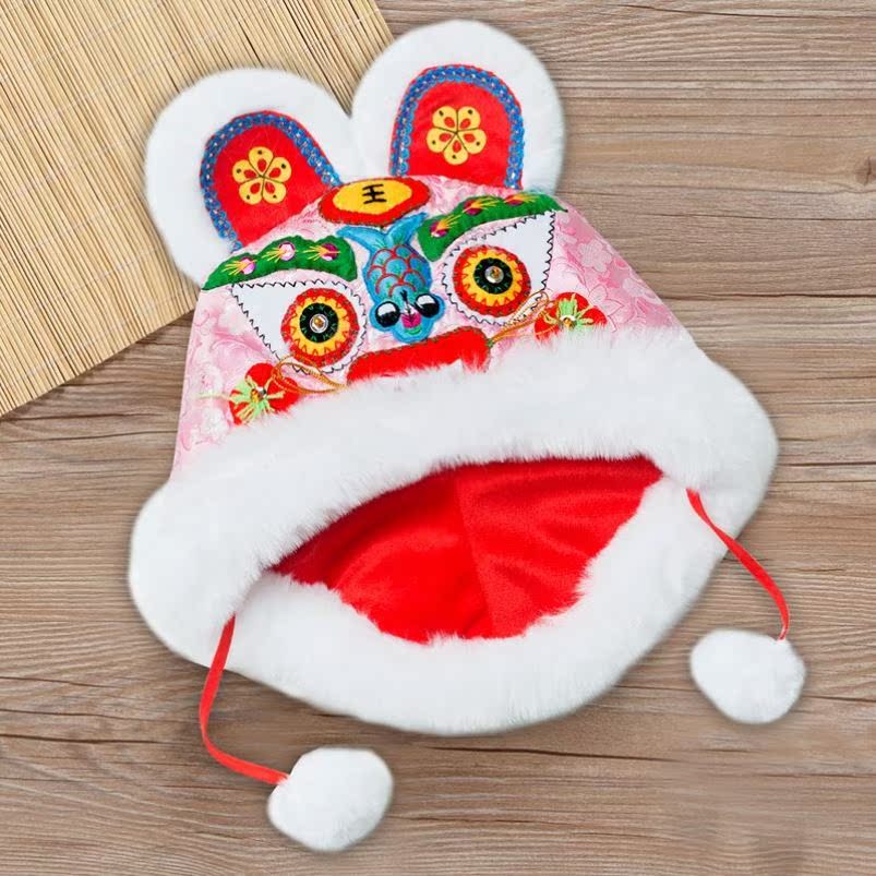 年兽帽虎头大人女宝宝网红汉服婴儿过年帽子一周岁男冬季手工送礼
