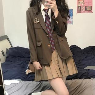 韩版西装外套学生女学院风jk制服套装小个子西服全套秋冬季百褶裙