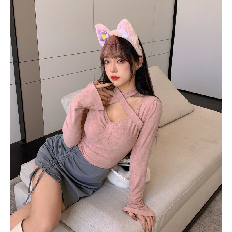 肉装小cherry 川沙妲己 大码交叉绑带上衣肌理感抽绳皮半裙套装