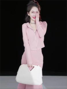 YZSL粉色休闲运动套装女春秋季新款时尚洋气减龄卫衣阔腿裤两件套