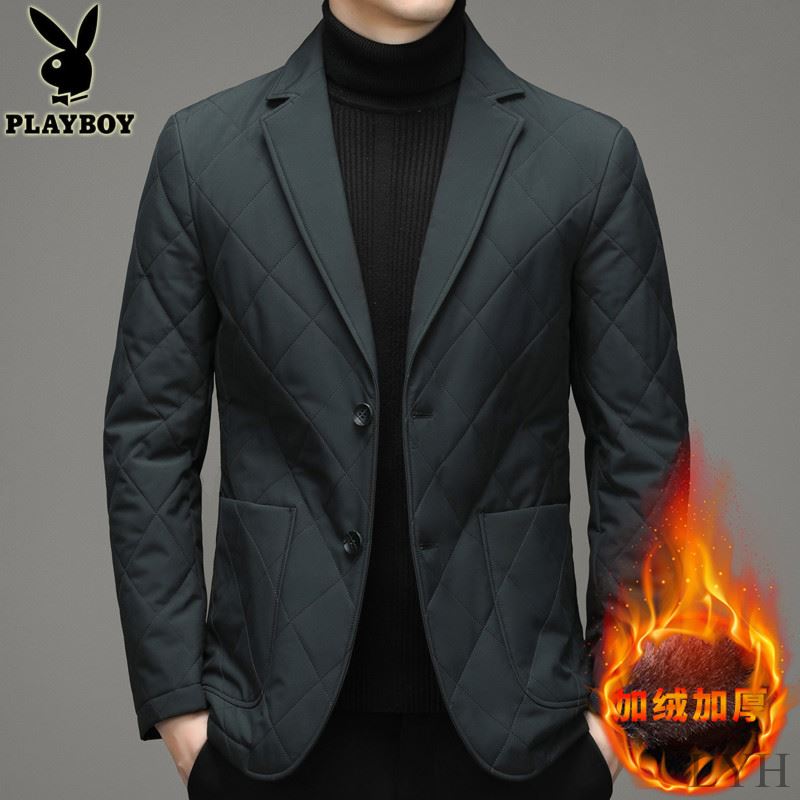 花花公子中老年棉衣男秋冬西装领棉袄2021年新款男士棉服爸爸外1