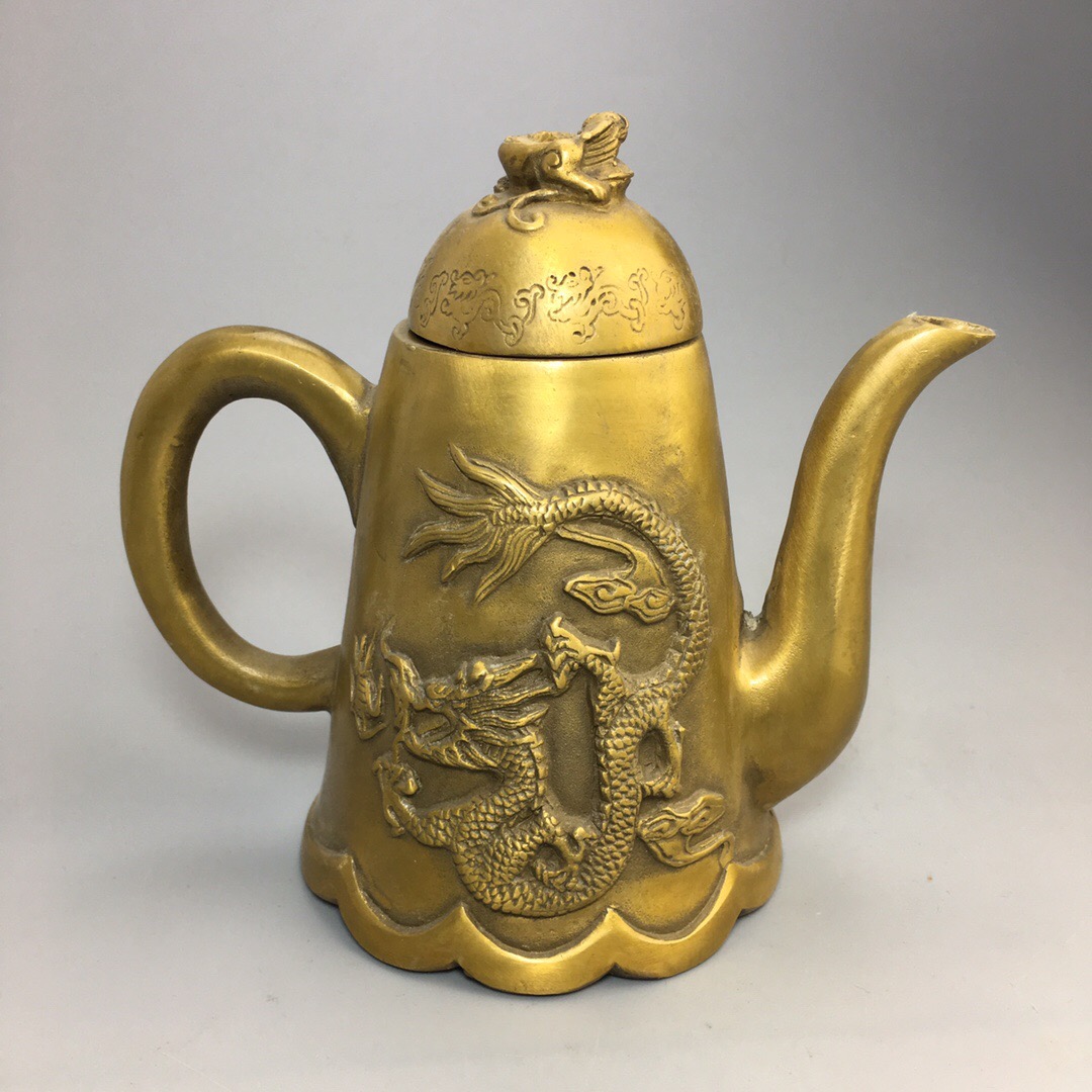 仿古纯铜龙吟九州铜壶浮雕雕龙茶壶酒壶老式摆件