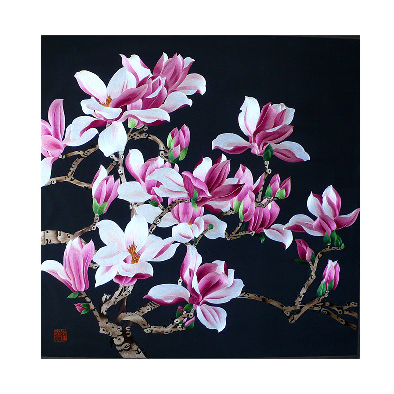 姚惠芬纯手工苏绣苏州刺绣苏绣成品紫玉兰挂画客厅中式风格画装饰