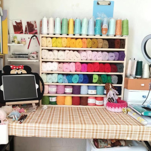 网红8号蕾丝棉线置物柜手工编织毛线团收纳柜实木储物盒桌面展示