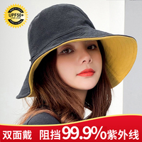 防晒帽子女夏季遮脸防紫外线遮阳帽春秋款大帽檐太阳帽纯棉渔夫帽