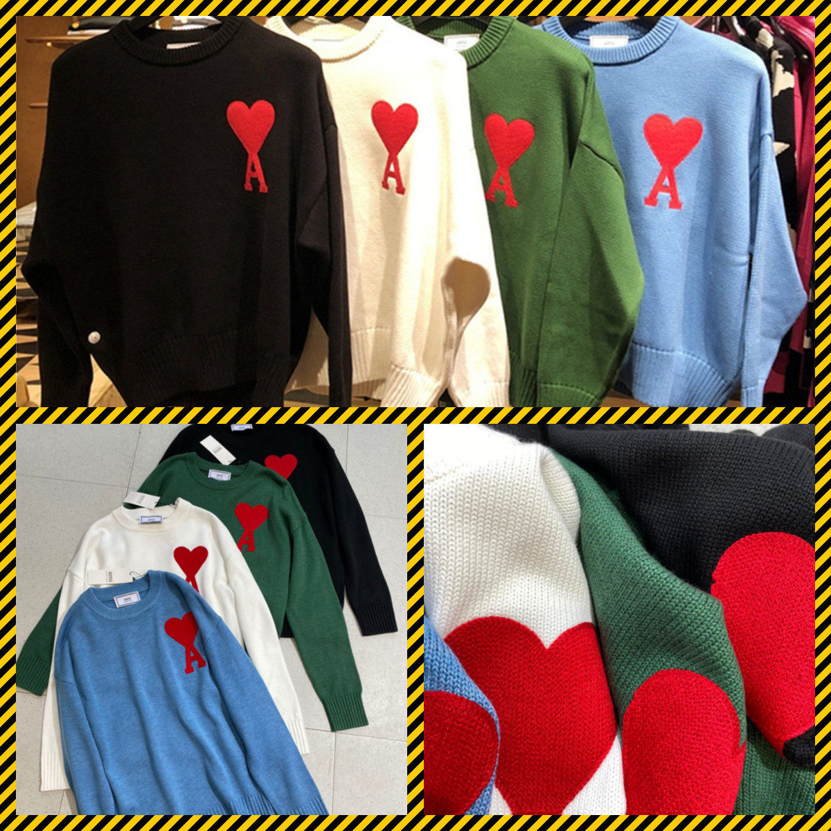正品代购ami2021年秋季新款爱心刺绣logo桃心圆领情侣款针织毛衣