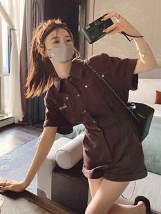 韩国复古工装牛仔连体短裤女夏季小个子高级感显瘦显高休闲连体衣
