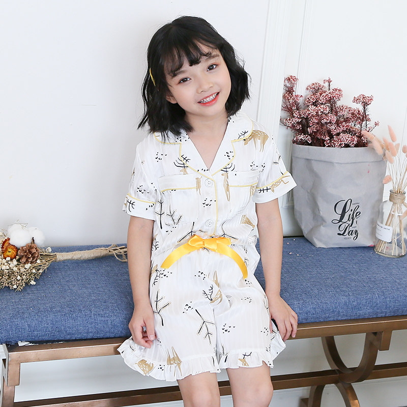 女童睡衣夏季儿童冰丝p夏女薄款短袖亲子母女装天孩丝绸夏居家装