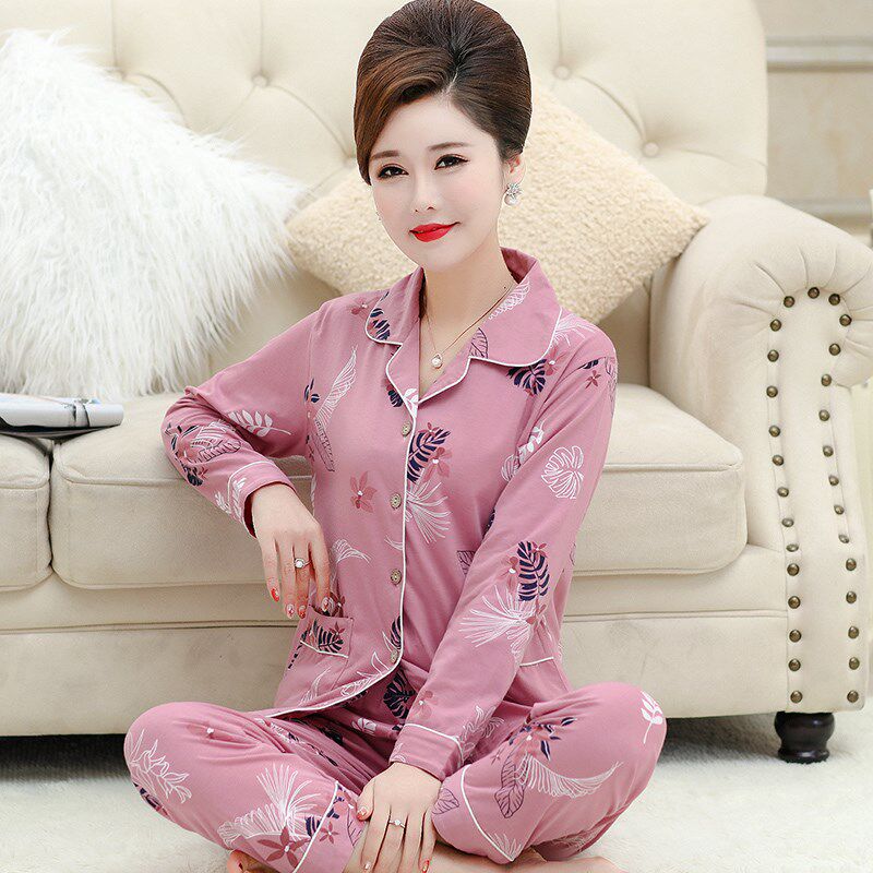 妈妈睡衣女松款春秋中年婆婆棉老人中老年j人妇女秋季宽纯50岁女