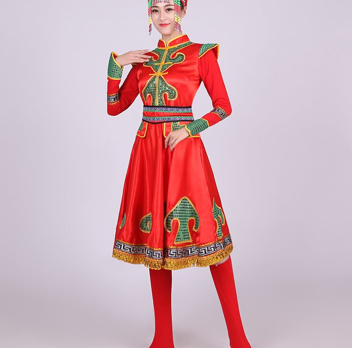 新款高档蒙古族服装蒙古裙袍蒙古演出服女广场舞服装中长款舞台装
