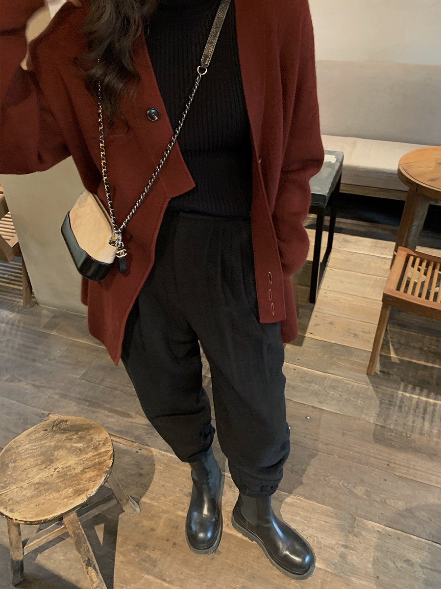 任小艺litemode白色哈伦毛呢裤女冬加厚宽松垂感萝卜裤休闲长裤